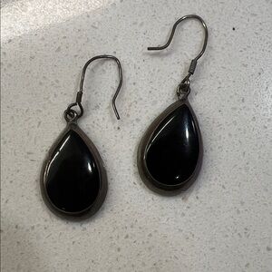 Vintage onyx and sterling silver drop Earrings